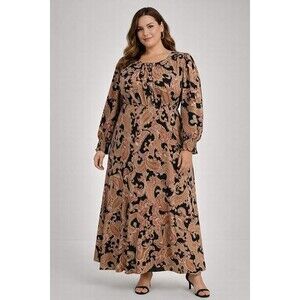 Paisley Maxi Dress Long Sleeve Work Dinner Church Size XL